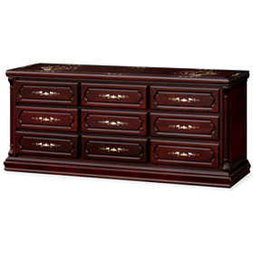 Dark Cherry Rosewood Mother of Pearl Inlay Oriental Dresser