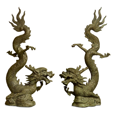 Bronze Flying Prosperity Dragon Oriental Statue Set