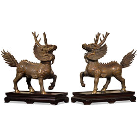 Bronze Marching Kirin Oriental Statue Set