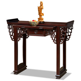 Dark Cherry Elmwood Longevity Design Asian Altar Table with Drawer