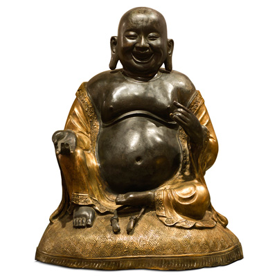 Bronze Sitting Chinese Happy Buddha with Gilded Robe Statue