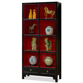 Distressed Black and Red Elmwood Zen Asian Bookcase