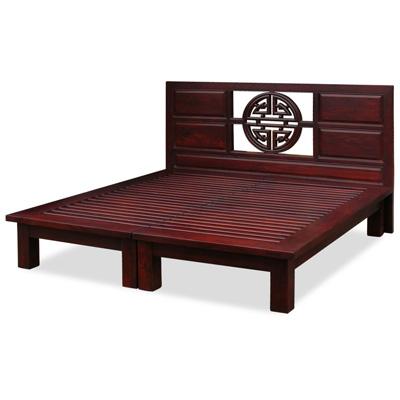 Dark Cherry Elmwood Yuan Yuan King Size Chinese Platform Bed