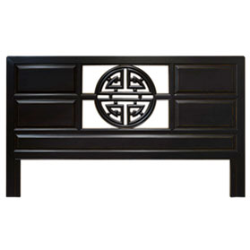 Distressed Black Elmwood King Size Longevity Asian Headboard