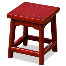 Distressed Red Petite Chinese Village Wooden Bench