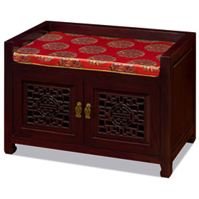 Dark Cherry Elmwood Longevity Chinese Shoe Bench