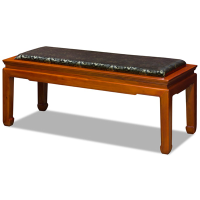 Natural Finish Elmwood Oriental Bench with Black Silk Cushion