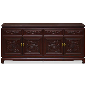 Dark Cherry Elmwood Dragon Motif Oriental Sideboard