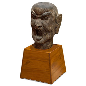 Distressed Wooden Monk Head Asian Sculpture