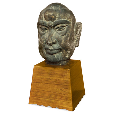 Distressed Wooden Head Asian Sculpture