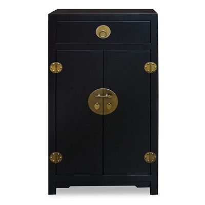 Slim Matte Black Elmwood Chinese Ming Cabinet