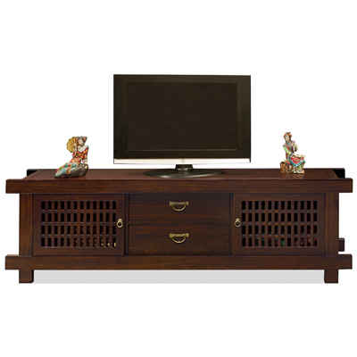 Mahogany Finish Elmwood Japanese Shinto Media Cabinet