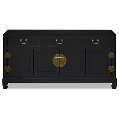 Matte Black Elmwood Bi-Fold Door Chinese Ming Media Cabinet