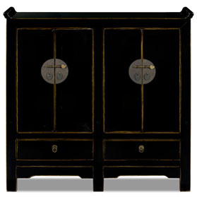 Distressed Black Elmwood Altar Style Ming Oriental Cabinet