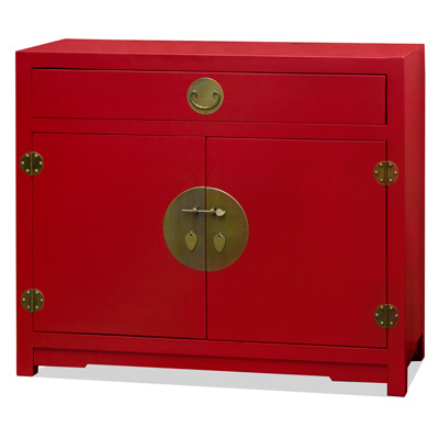 Matte Red Elmwood Chinese Ming Cabinet