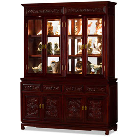 Dark Cherry Elmwood Dragon Oriental China Cabinet