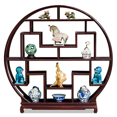 Dark Cherry Elmwood Asian Moon Curio Stand