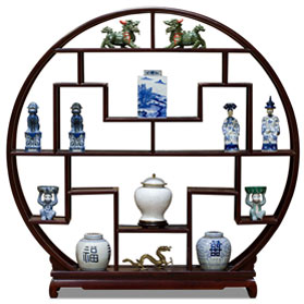 Dark Cherry Grand Elmwood Asian Moon Curio Stand