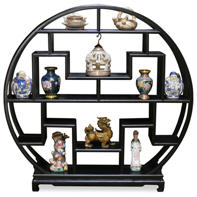 Matte Black Elmwood Asian Moon Curio Stand