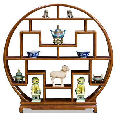 Mahogany Finish Elmwood Asian Moon Curio Stand