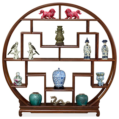 Mahogany Finish Grand Elmwood Asian Moon Curio Stand