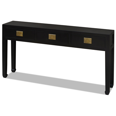 Matte Black Elmwood Chinese Ming Console Table with 3 Drawers