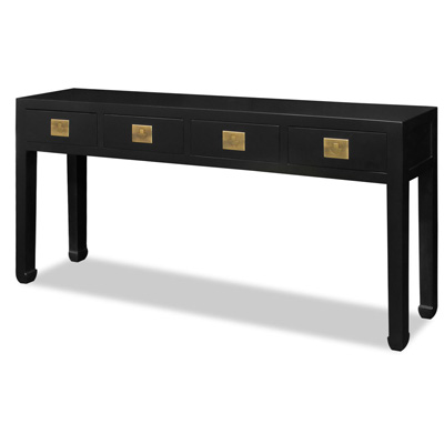 Matte Black Elmwood Chinese Ming Console Table with 4 Drawers