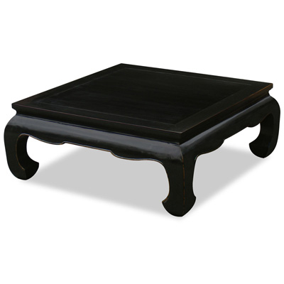 Distressed Black Elmwood Chinese Ming Chow Square Coffee Table