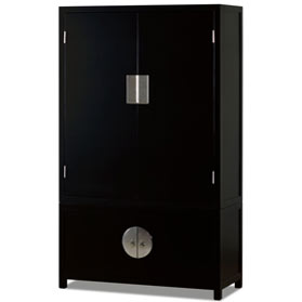 Matte Black Elmwood Chinese Qing Armoire