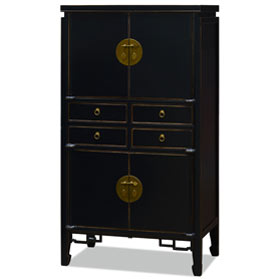 Distressed Black Elmwood Chinese Ming Armoire