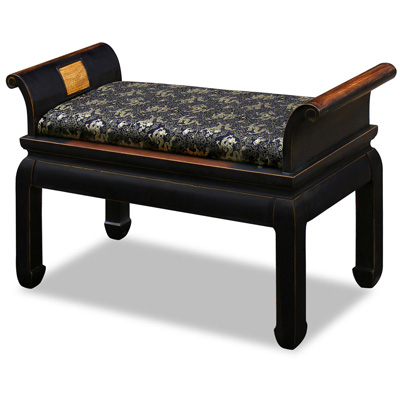 Distressed Black Petite Elmwood Zhou Yi Asian Bench