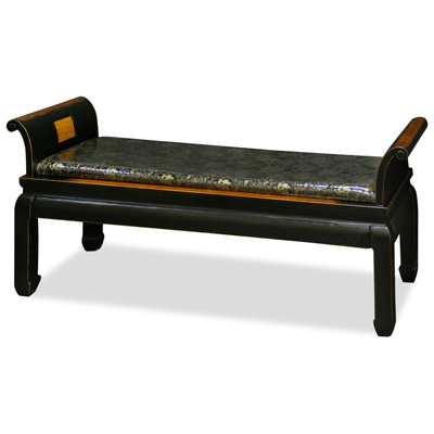 Distressed Black Elmwood Zhou Yi Asian Bench