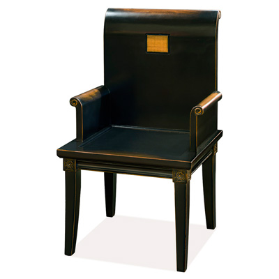 Distressed Black Elmwood Zhou Yi Asian Arm Chair