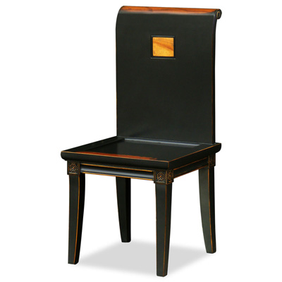 Distressed Black Elmwood Zhou Yi Asian Chair