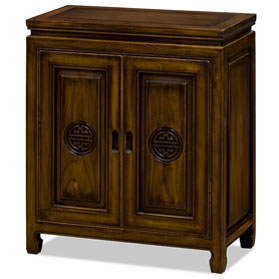 Distressed Mahogany Finish Elmwood Chinese Longevity Cabinet