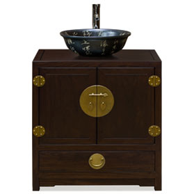 Dark Espresso Elmwood Chinese Ming Vanity Cabinet