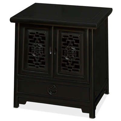 Black Petite Elmwood Ming Cabinet with Lattice Doors