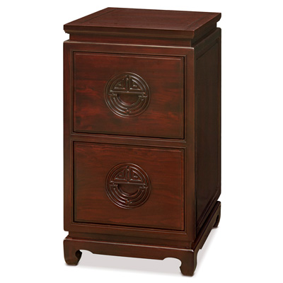 Dark Cherry Elmwood Chinese Longevity File Cabinet with 2 Drawers