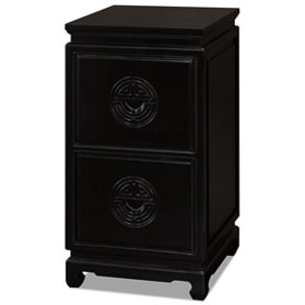 Black Elmwood Chinese Longevity 2 Drawer File Cabinet