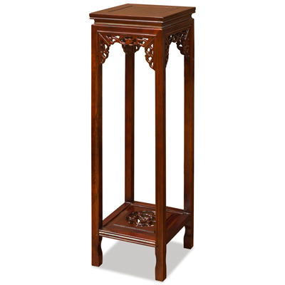 39 Inch Mahogany Finish Elmwood Dragon Motif Asian Pedestal