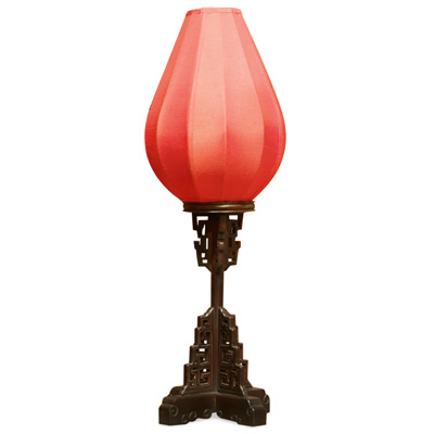 Elmwood Imperial Asian Table Lantern with Red Shade