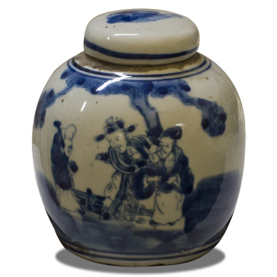 Blue and White Porcelain Chinoiserie Oriental Jar