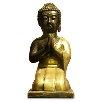 Kneeling Bronze Praying Buddha Oriental Statue