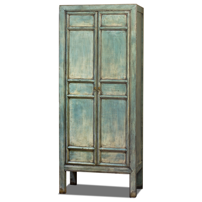 Distressed Light Blue Elmwood Chinese Mandarin Armoire