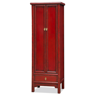 Distressed Red Elmwood Chinese Ming Armoire