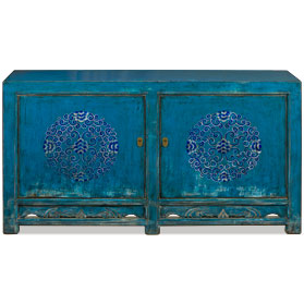 Distressed Blue Elmwood Tibetan Cabinet