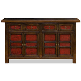 Distressed Red Elmwood Chinese Mandarin Altar Cabinet