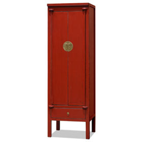 Distressed Red Elmwood Chinese Ming Armoire