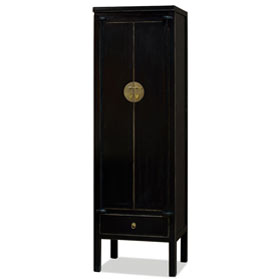 Distressed Black Elmwood Chinese Ming Armoire