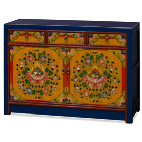 Elmwood Tibetan Wish Granting Jewel Motif Cabinet